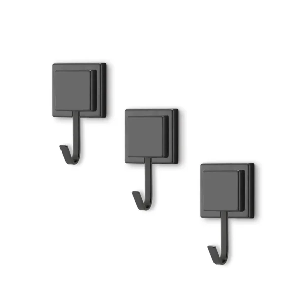 Kit 3 Suporte Porta Toalha Gancho Sem Furo Dupla Face 3M Preto Arthi