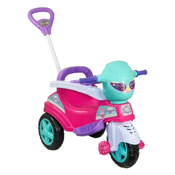 Triciclo Infantil Motoquinha Com Pedal e Empurrador Maral Rosa - Image 2