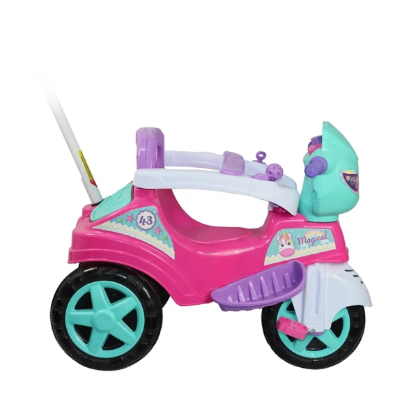 Triciclo Infantil Motoquinha Com Pedal e Empurrador Maral Rosa - Image 3