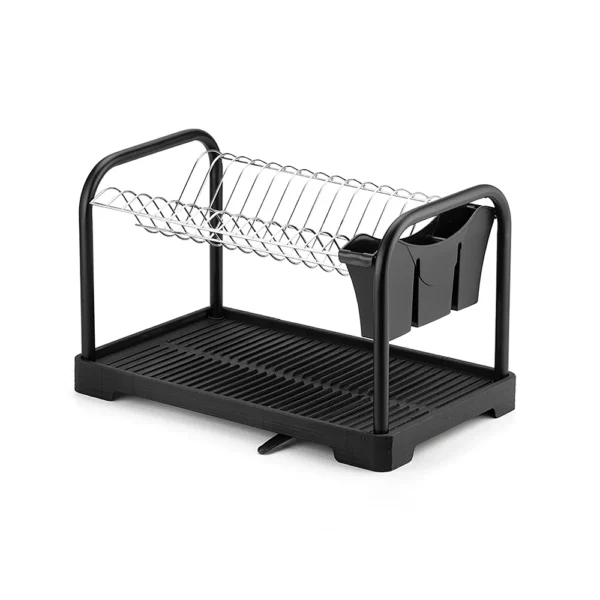 Escorredor de Louça Duplo Desmontável Arthi12 Pratos com Porta Talher Preto