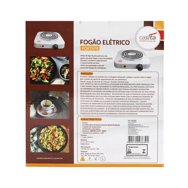 Fogão Fogareiro Cooktop Elétrico 1000W Portátil Branco 127V - Image 2