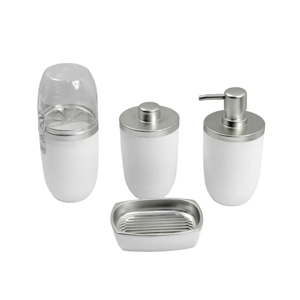 Kit Banheiro Porta Escova e Saboneteira 4 Peças Branco e Prata Arthi