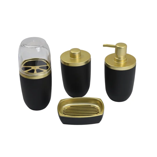 Kit Banheiro Porta Escova e Saboneteira 4 Peças Preto e Dourado Arthi