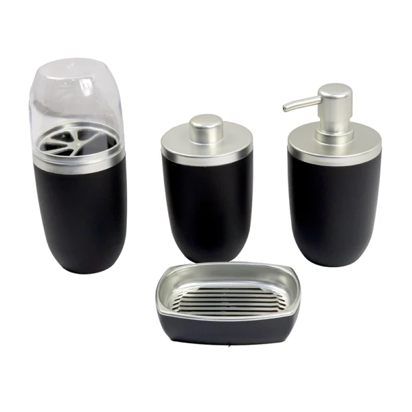 Kit Banheiro Porta Escova e Saboneteira 4 Peças Preto e Prata Arthi