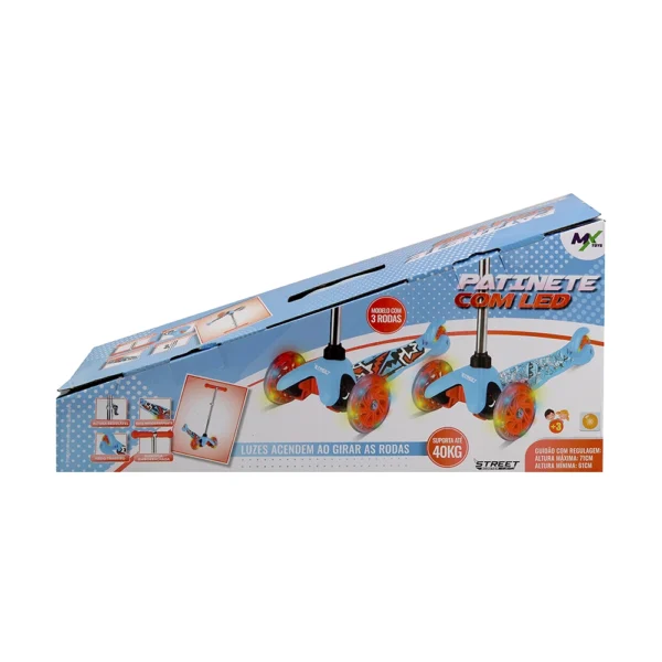 Patinete Infantil 3 Rodas Altura Ajustável com Led Azul e Vermelho - Image 3
