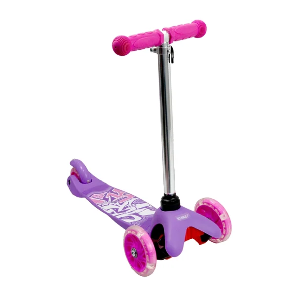 Patinete Infantil 3 Rodas Altura Ajustável com Led Rosa e Lilás