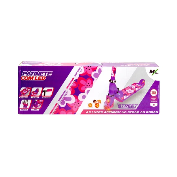 Patinete Infantil 2 Rodas Altura Ajustável com Led Rosa e Lilás - Image 2