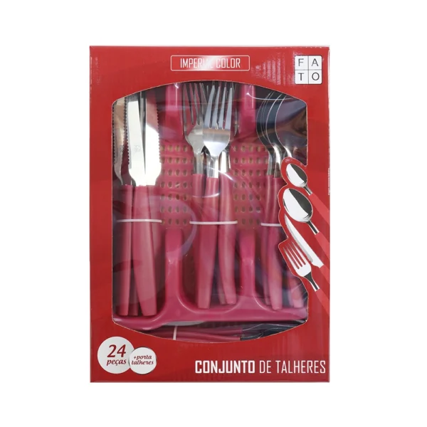 Faqueiro 25 Peças Aço Inox com Porta Talheres Vermelho - Image 2