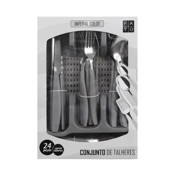 Faqueiro 25 Peças Aço Inox com Porta Talheres Cinza - Image 2