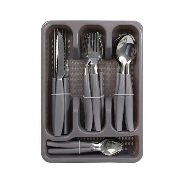 Faqueiro 25 Peças Aço Inox com Porta Talheres Cinza