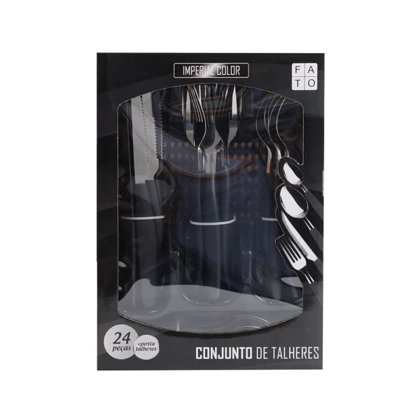 Faqueiro 25 Peças Aço Inox com Porta Talheres Preto - Image 2