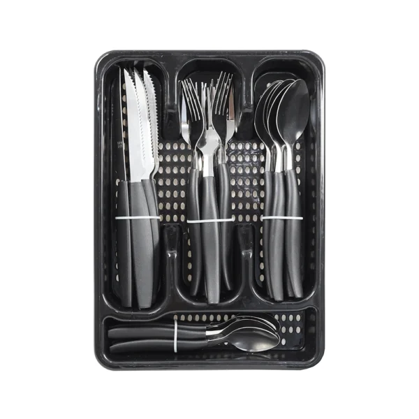 Faqueiro 25 Peças Aço Inox com Porta Talheres Preto