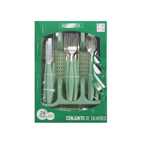 Faqueiro 25 Peças Aço Inox com Porta Talheres Verde - Image 2