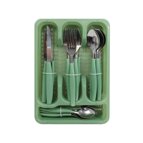 Faqueiro 25 Peças Aço Inox com Porta Talheres Verde