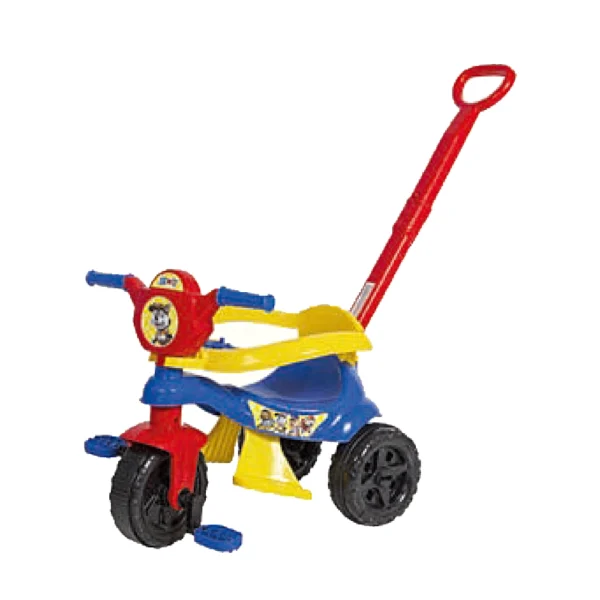 Triciclo Baby Dog Quadriciclo Andador com Haste e Protetor Kendy Azul e Vermelho
